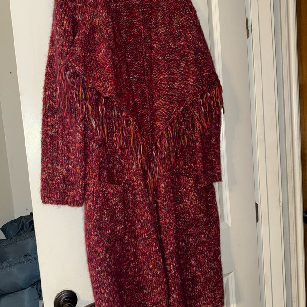 Lucky Brand RARE Hippie Wrap Sweater  Poncho Red Burgundy